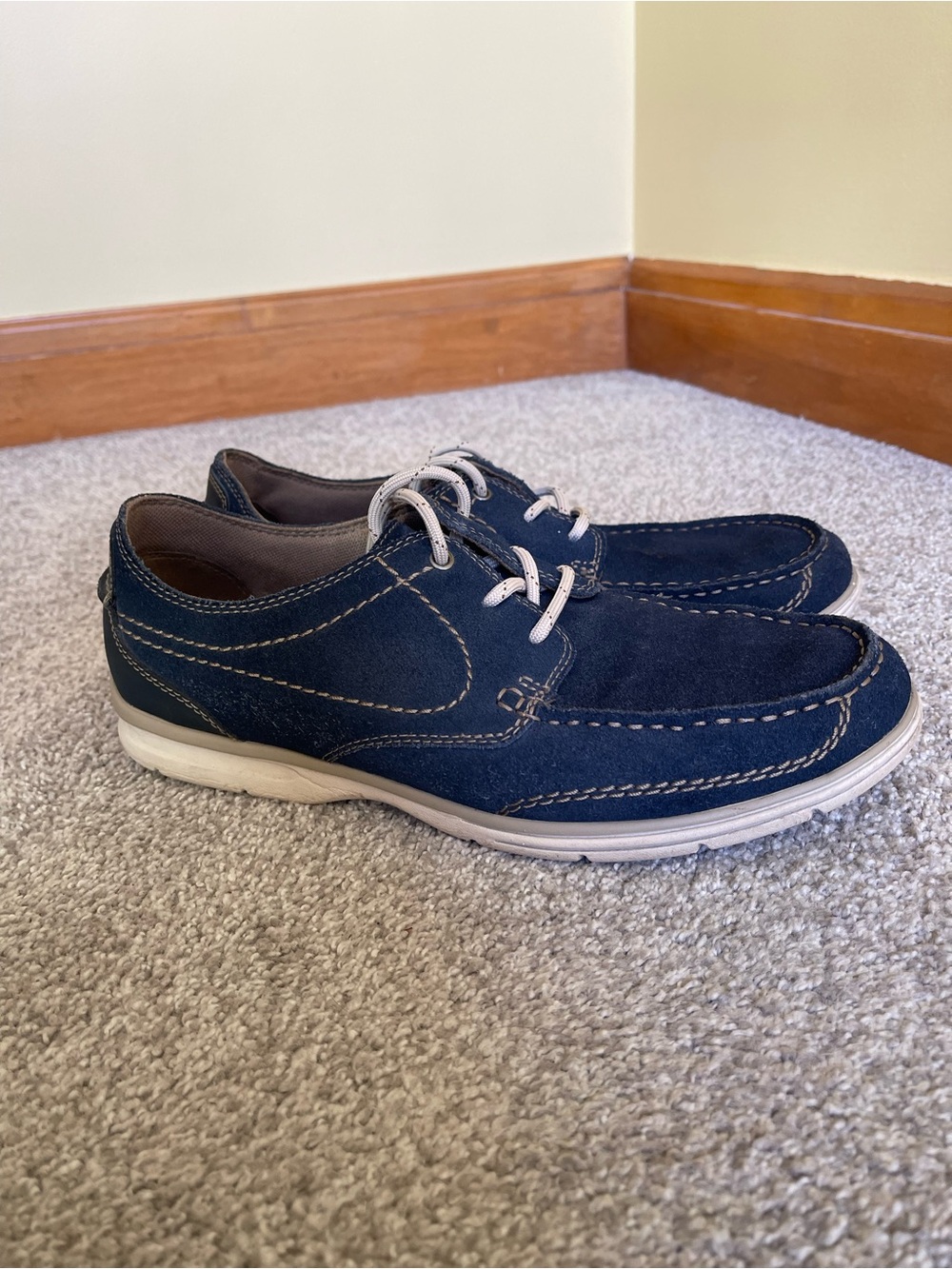 Clarks Men's Navy Suede Boat Shoes with White Laces